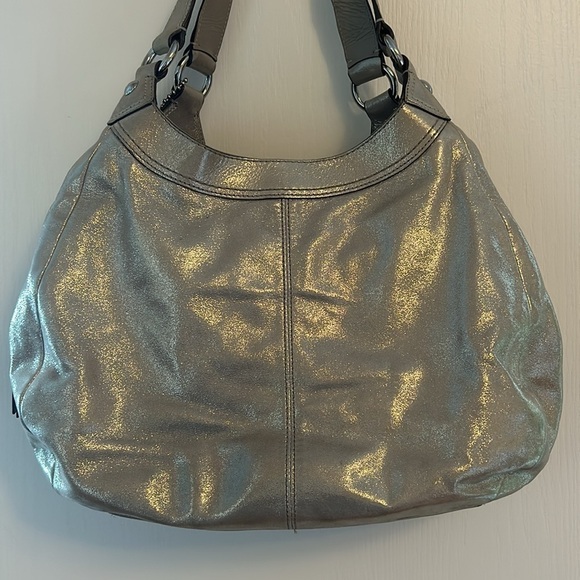 COACH F15075 Soho Leather Flap Buckle Hobo Bag Champagne Sparkle - Picture 4 of 8